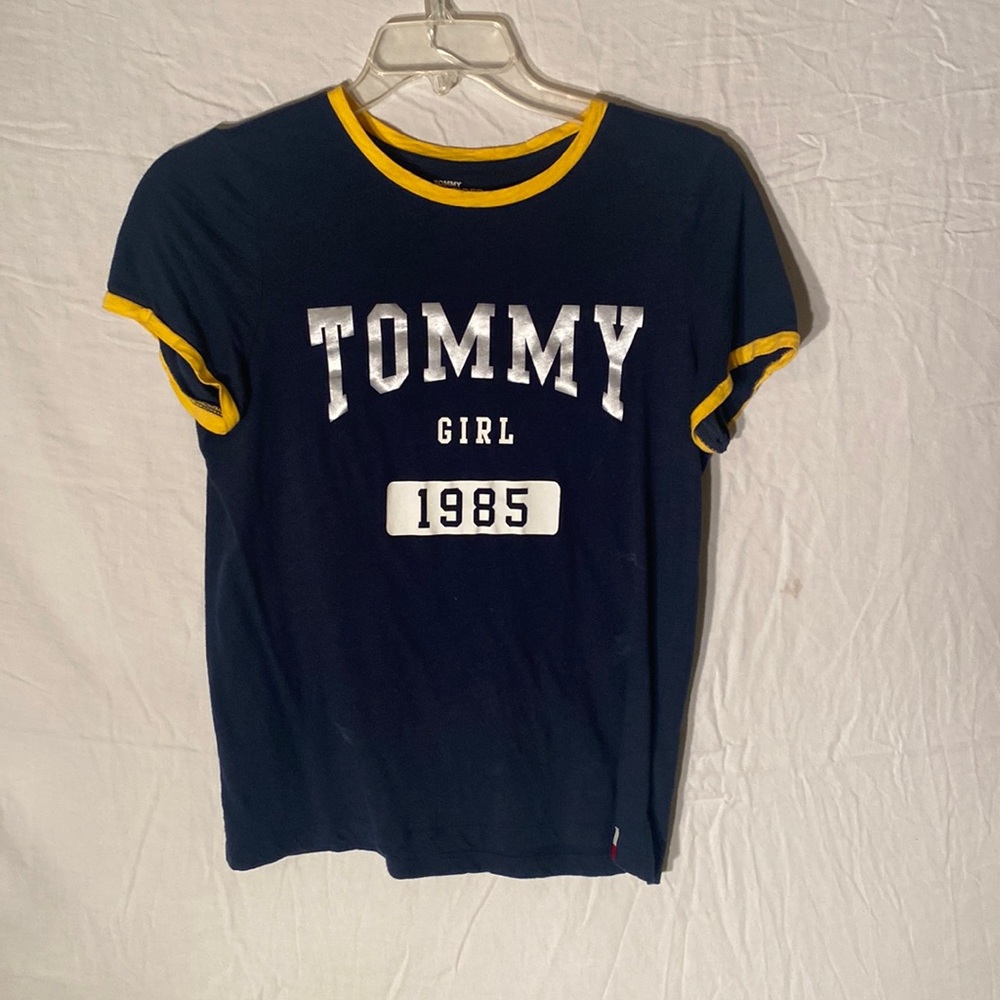 Tommy Hilfiger "Tommy Girl" Short Sleeve T-Shirt Navy Yellow & Silver, Size M